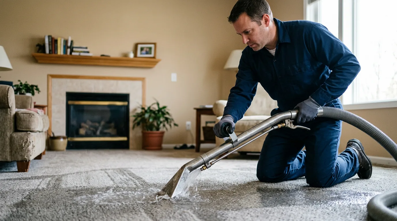 Water damage restoration technician working near Chapman, KS